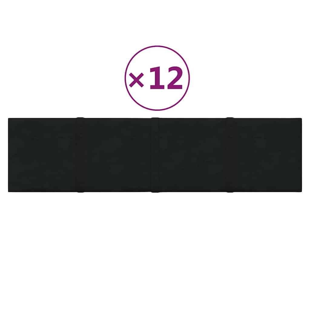 Πάνελ Τοίχου 12 τεμ. Μαύρο 60x15 εκ. 1,08 μ² Βελούδο