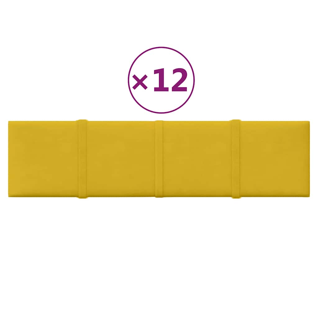 Πάνελ Τοίχου 12 τεμ. Κίτρινα 60 x 15 εκ. 1,08 μ² Βελούδινα