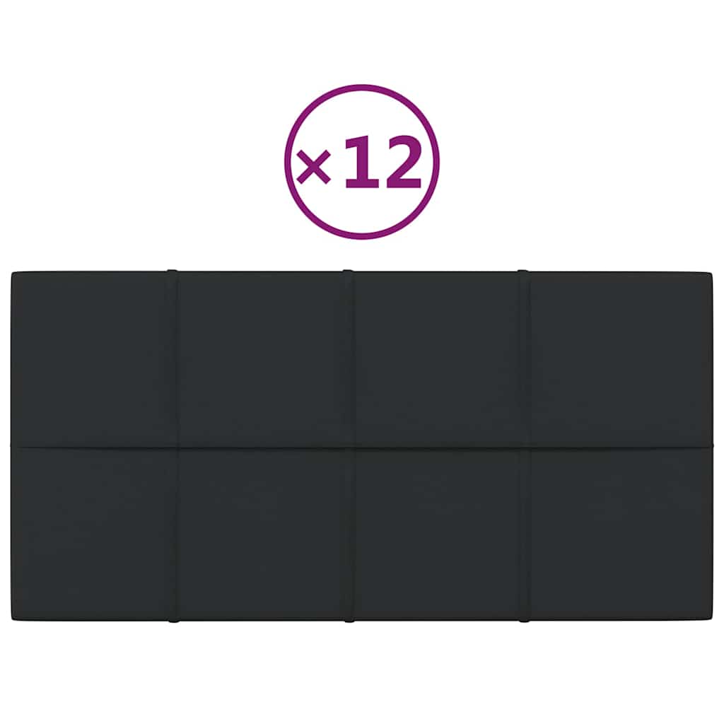 Πάνελ Τοίχου 12 τεμ. Μαύρος 60 x 30 εκ. 2,16 μ² Υφασμάτινα - Pakobazaar