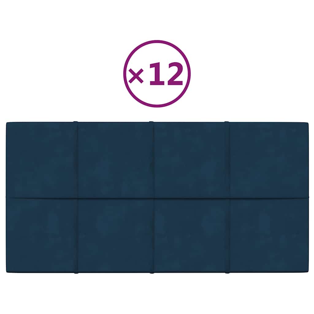 Πάνελ Τοίχου 12 τεμ. Μπλε 60 x 30 εκ. 2,16 μ² Βελούδο - Pakobazaar