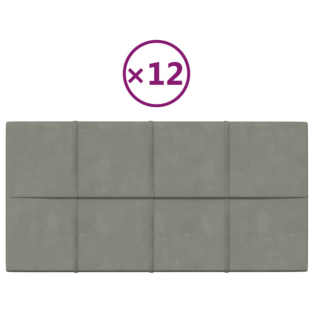 Πάνελ Τοίχου 12 τεμ. Ανοιχτό Γκρι 60x30 εκ. 2,16 μ² Βελούδο - Pakobazaar