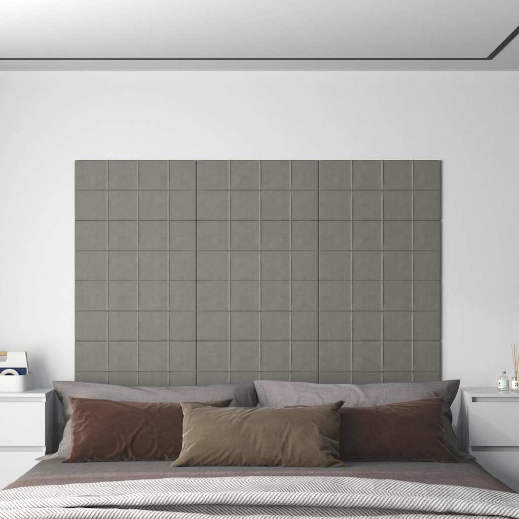 Πάνελ Τοίχου 12 τεμ. Ανοιχτό Γκρι 60x30 εκ. 2,16 μ² Βελούδο - Pakobazaar