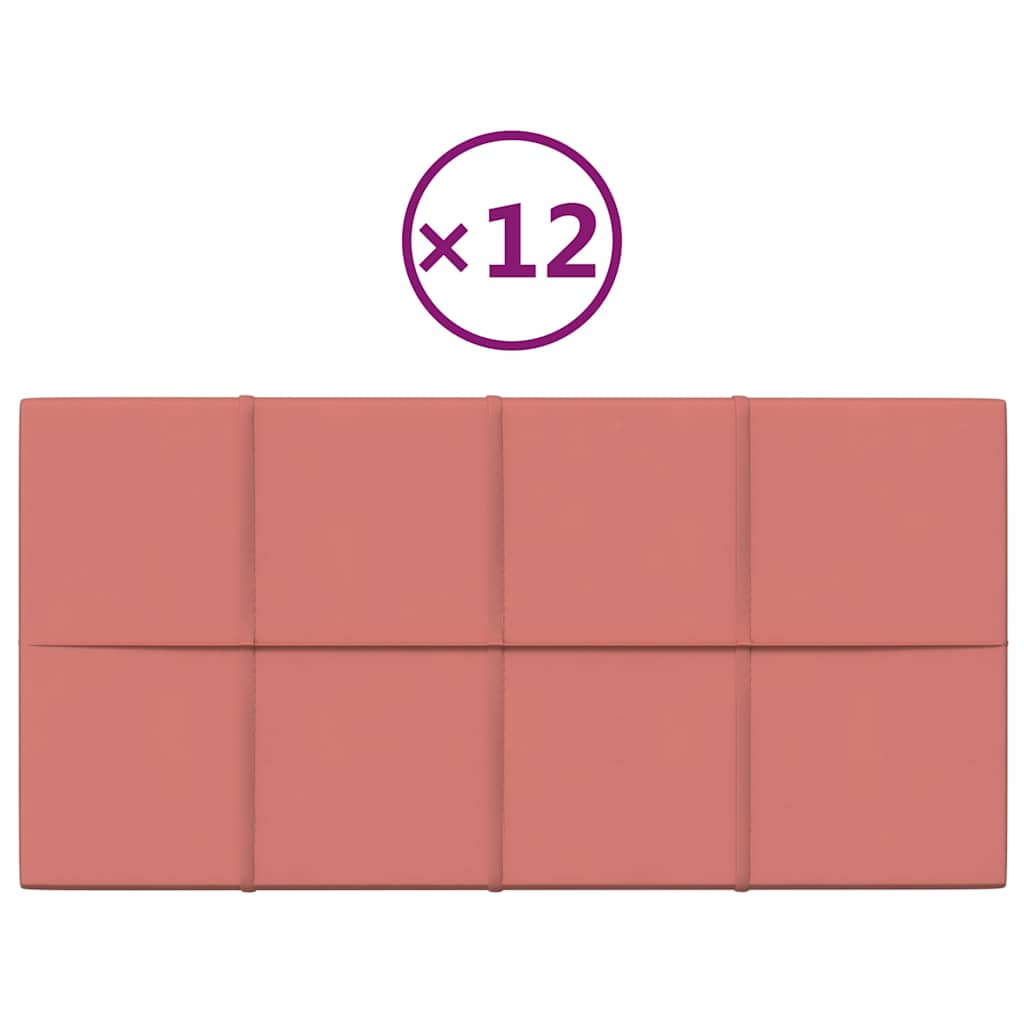 Πάνελ Τοίχου 12 τεμ. Ροζ 60x30 εκ. 2,16 μ² Βελούδο
