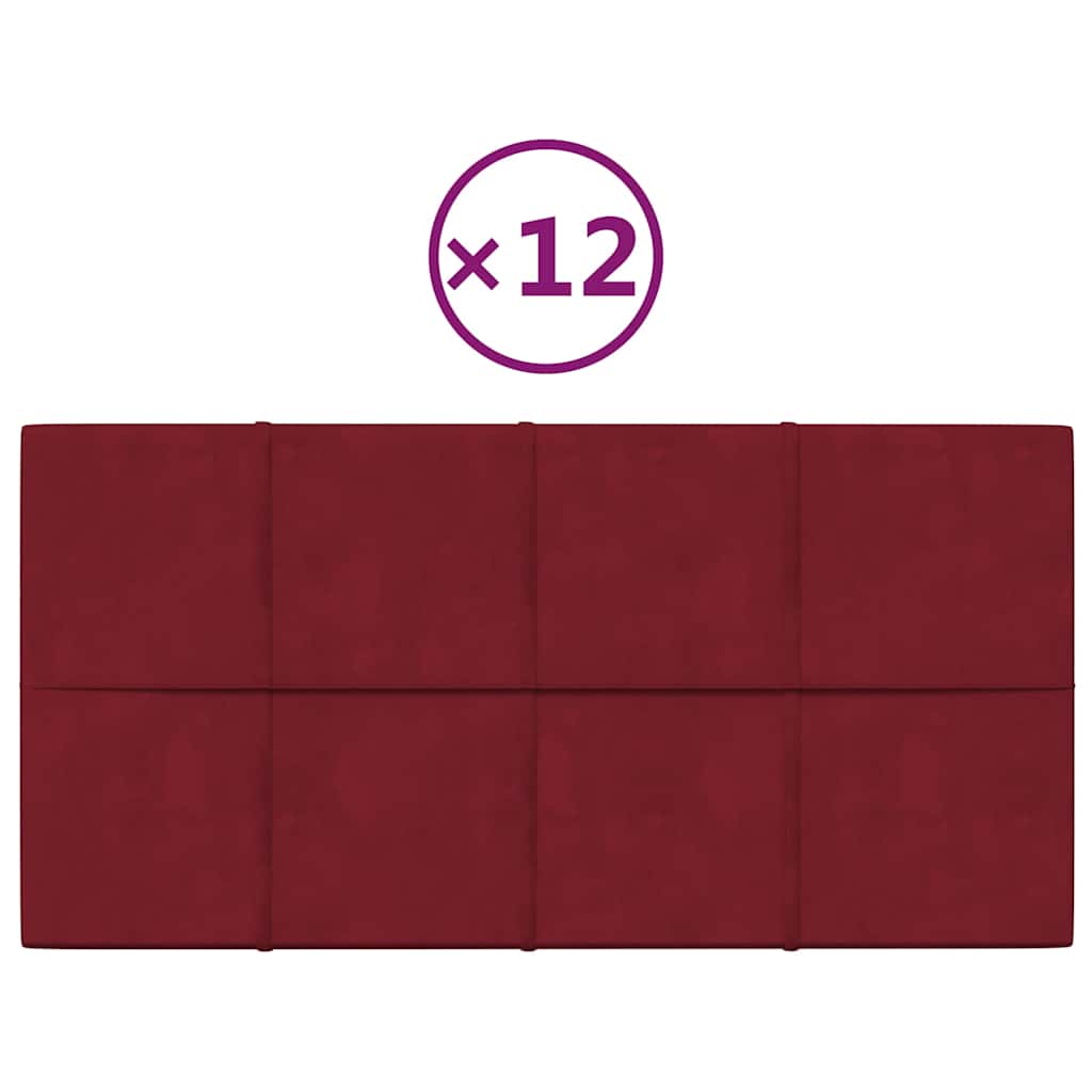 Πάνελ Τοίχου 12 τεμ. Μπορντό 60x30 εκ. 2,16 μ² Βελούδο - Pakobazaar