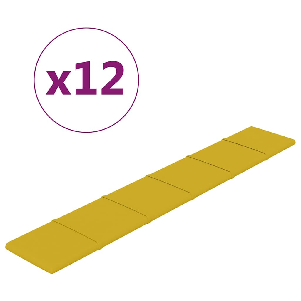 Πάνελ Τοίχου 12 τεμ. Κίτρινο 90x15 εκ. 1,62 μ² Βελούδινα