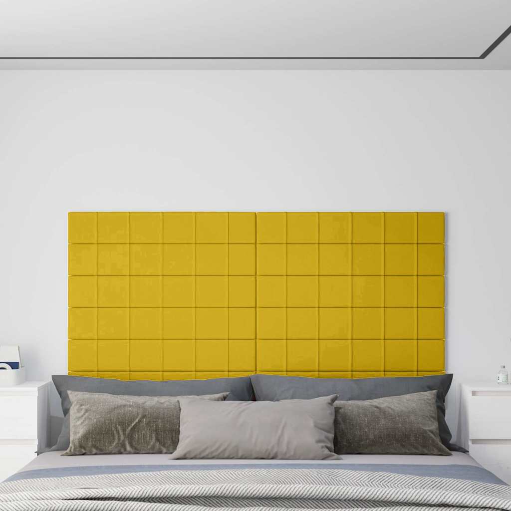 Πάνελ Τοίχου 12 τεμ. Κίτρινο 90x15 εκ. 1,62 μ² Βελούδινα