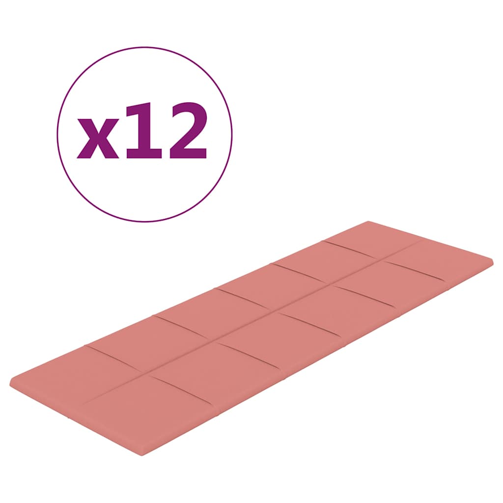 Πάνελ Τοίχου 12 τεμ. Ροζ 90 x 30 εκ. 3,24 μ² Βελούδινα