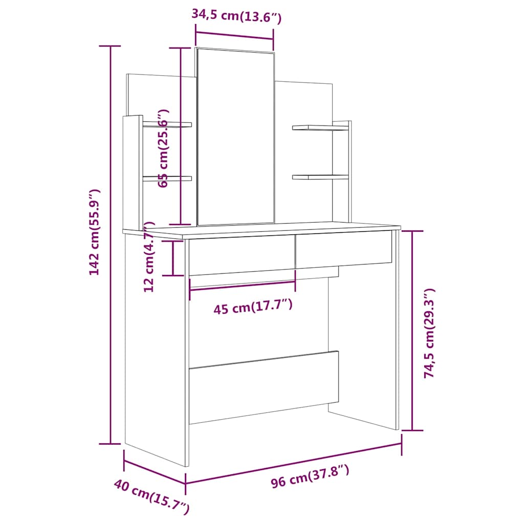 Μπουντουάρ με Καθρέφτη Sonoma Δρυς 96x40x142 εκ. - Pakobazaar
