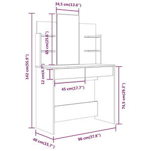 Μπουντουάρ με Καθρέφτη Sonoma Δρυς 96x40x142 εκ. - Pakobazaar