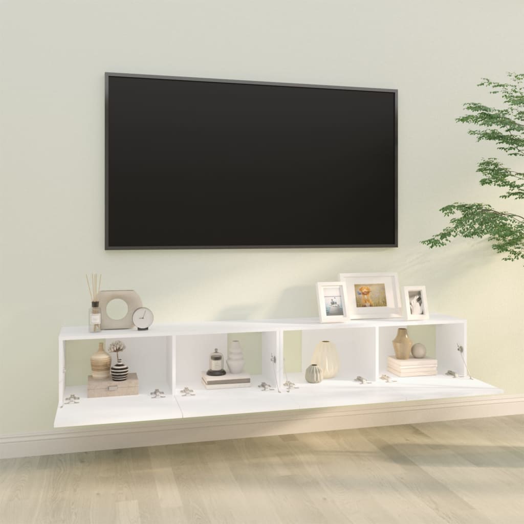 Έπιπλα Τηλεόρασης Τοίχου 2 τεμ. Λευκά 100x30x30 εκ. Επεξ. Ξύλο - Pakobazaar