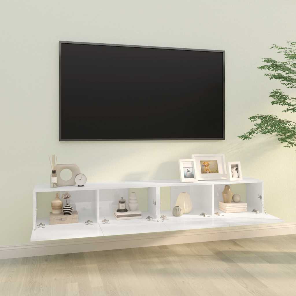 Έπιπλα Τηλεόρασης 2 τεμ. Γυαλιστ. Λευκό 100x30x30εκ. Επεξ. Ξύλο