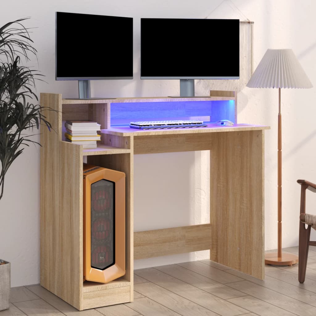 Γραφείο με LED Sonoma δρυς 97x45x90 εκ. Επεξεργ. Ξύλο - Pakobazaar