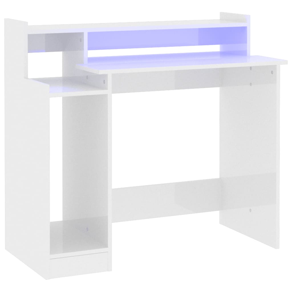 Γραφείο με LED Γυαλιστερό λευκό 97x45x90 εκ. Επεξεργ. Ξύλο - Pakobazaar