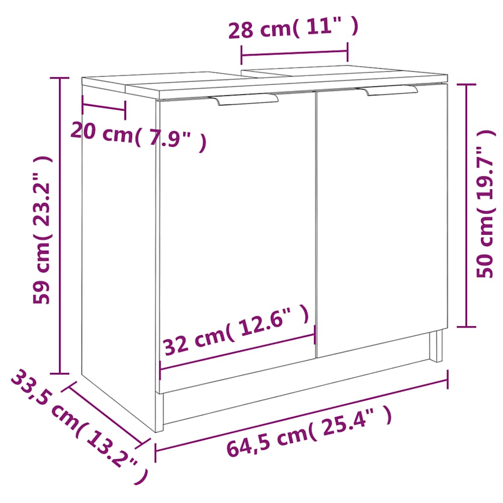 Ντουλάπι Μπάνιου Γυαλιστερό Λευκό 64,5x33,5x59εκ. Επεξεργ. Ξύλο