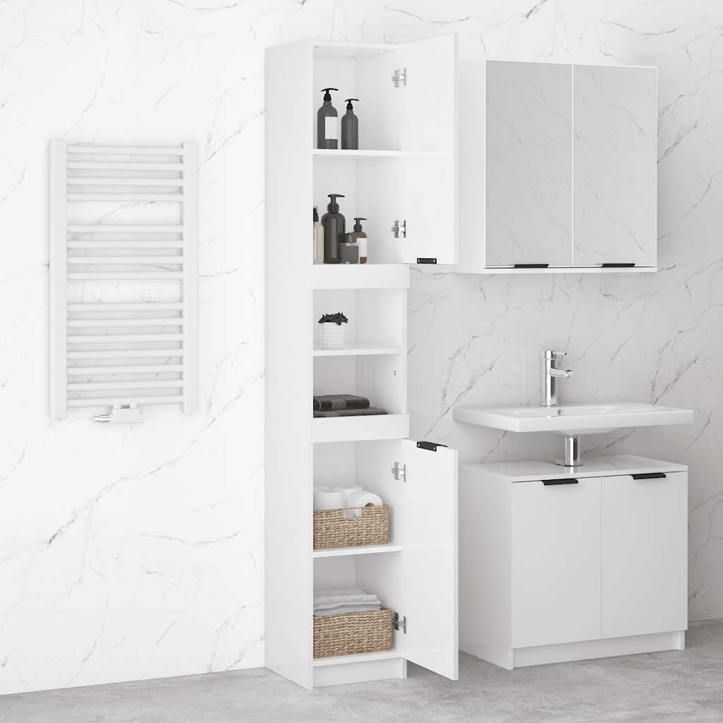Ντουλάπι Μπάνιου Γυαλιστερό Λευκό 32x34x188,5 εκ. Επεξεργ. Ξύλο