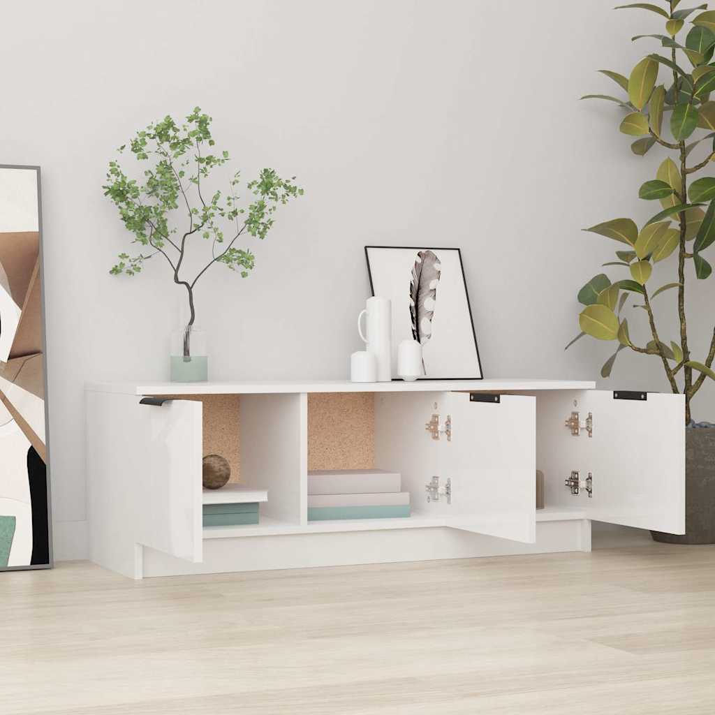 Έπιπλο Τηλεόρασης Γυαλ. Λευκό 102x35x36,5 εκ Επεξεργασμένο Ξύλο