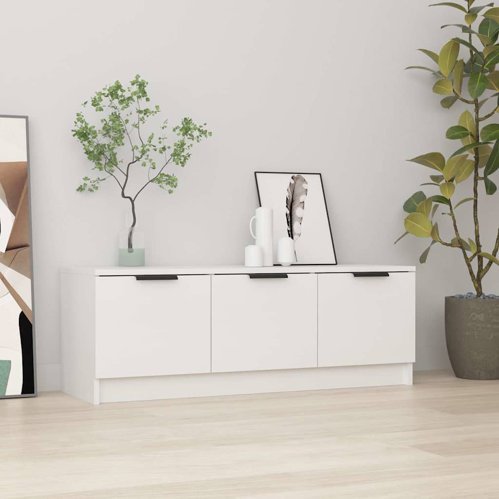 Έπιπλο Τηλεόρασης Γυαλ. Λευκό 102x35x36,5 εκ Επεξεργασμένο Ξύλο