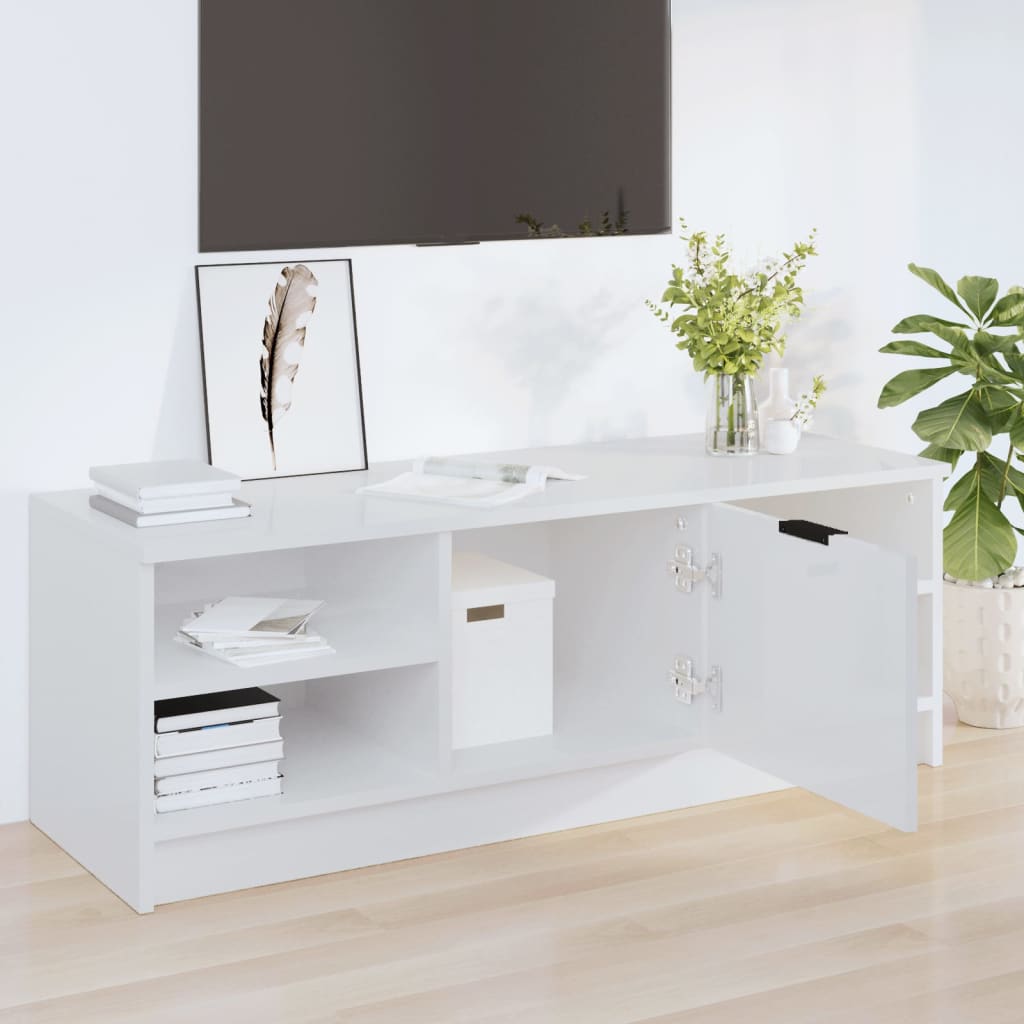 Έπιπλο Τηλεόρασης Γυαλ. Λευκό102x35,5x36,5εκ.Επεξεργασμένο Ξύλο