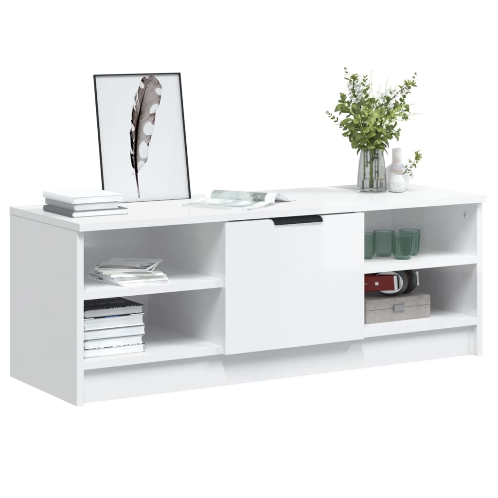Έπιπλο Τηλεόρασης Γυαλ. Λευκό102x35,5x36,5εκ.Επεξεργασμένο Ξύλο