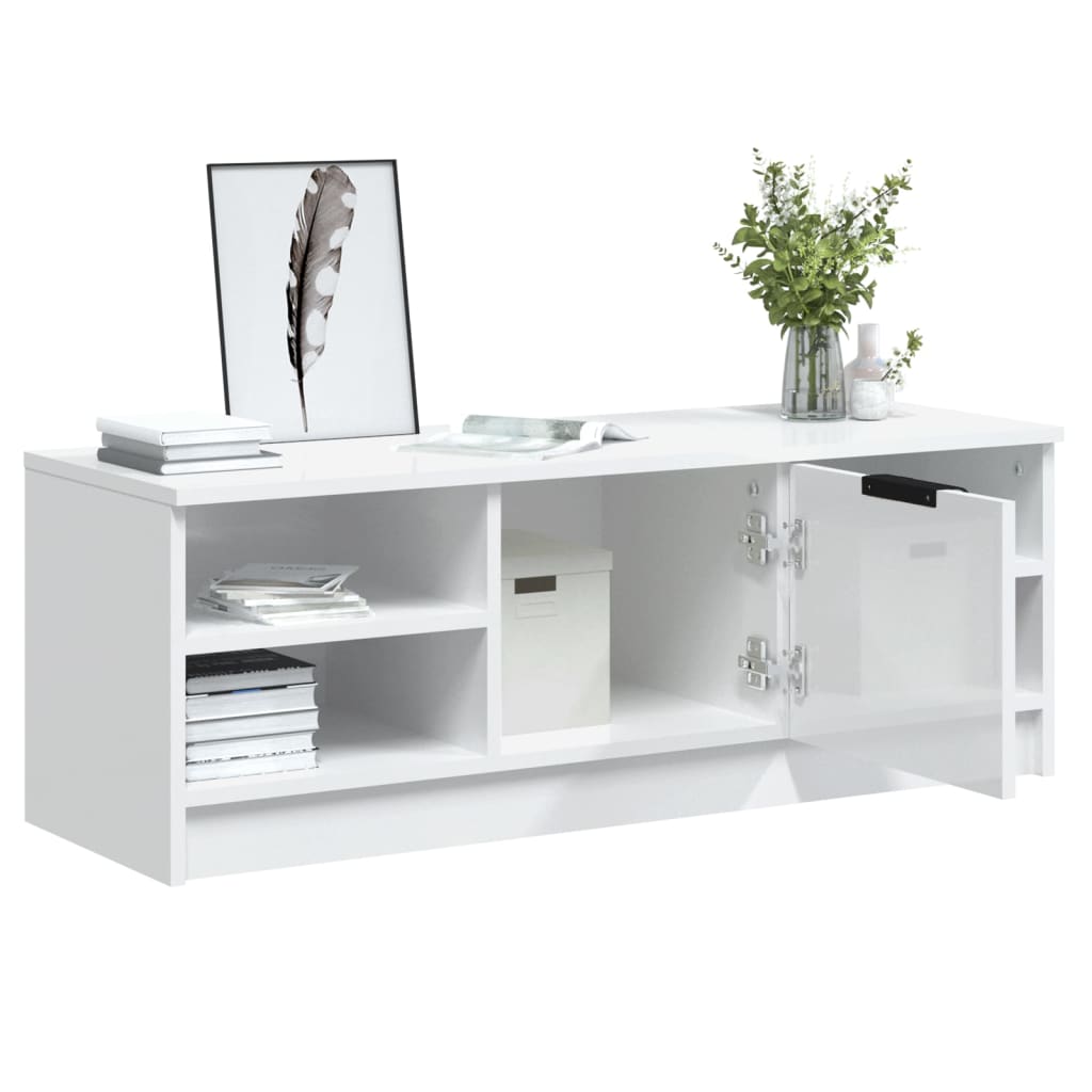 Έπιπλο Τηλεόρασης Γυαλ. Λευκό102x35,5x36,5εκ.Επεξεργασμένο Ξύλο