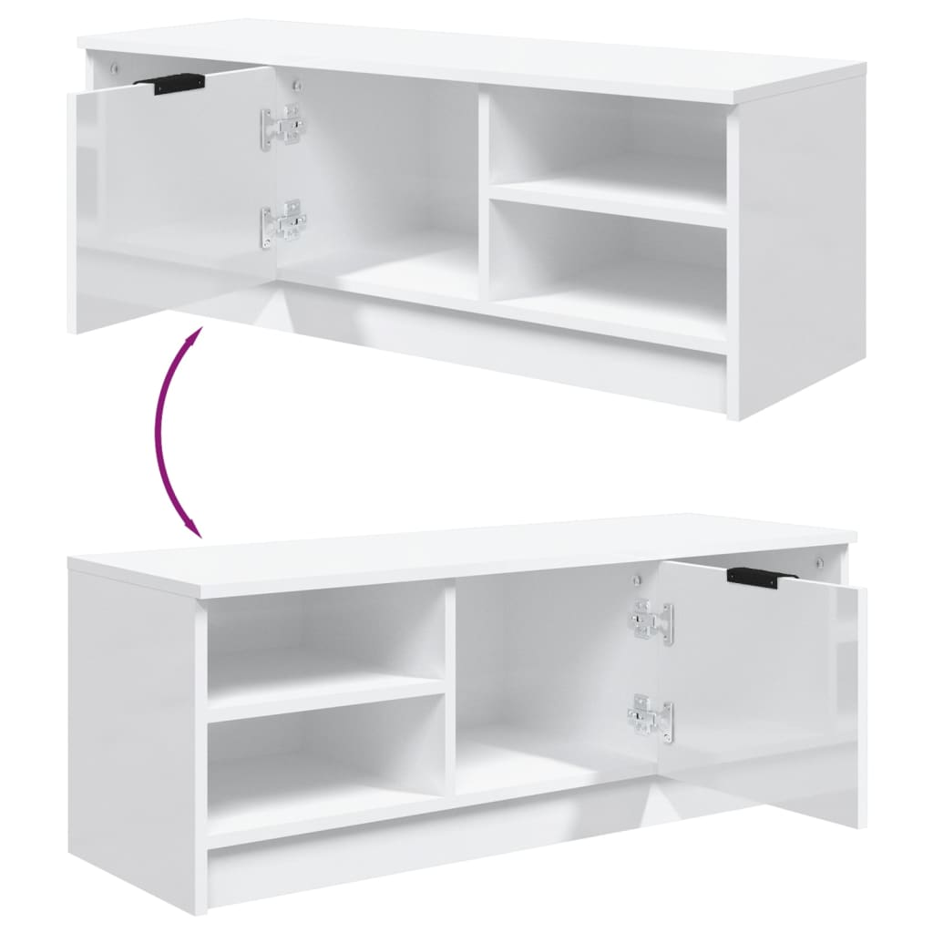 Έπιπλο Τηλεόρασης Γυαλ. Λευκό102x35,5x36,5εκ.Επεξεργασμένο Ξύλο