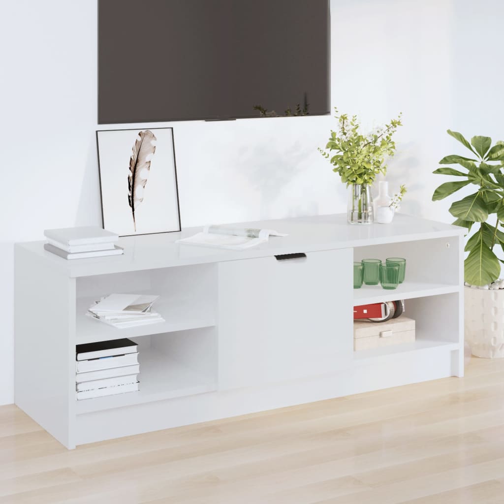 Έπιπλο Τηλεόρασης Γυαλ. Λευκό102x35,5x36,5εκ.Επεξεργασμένο Ξύλο