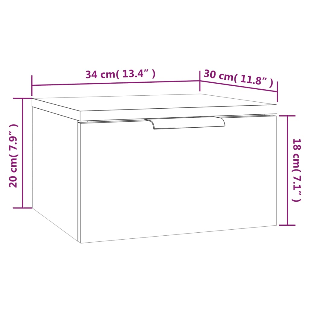 Κομοδίνο Επιτοίχιο Λευκό 34 x 30 x 20 εκ.