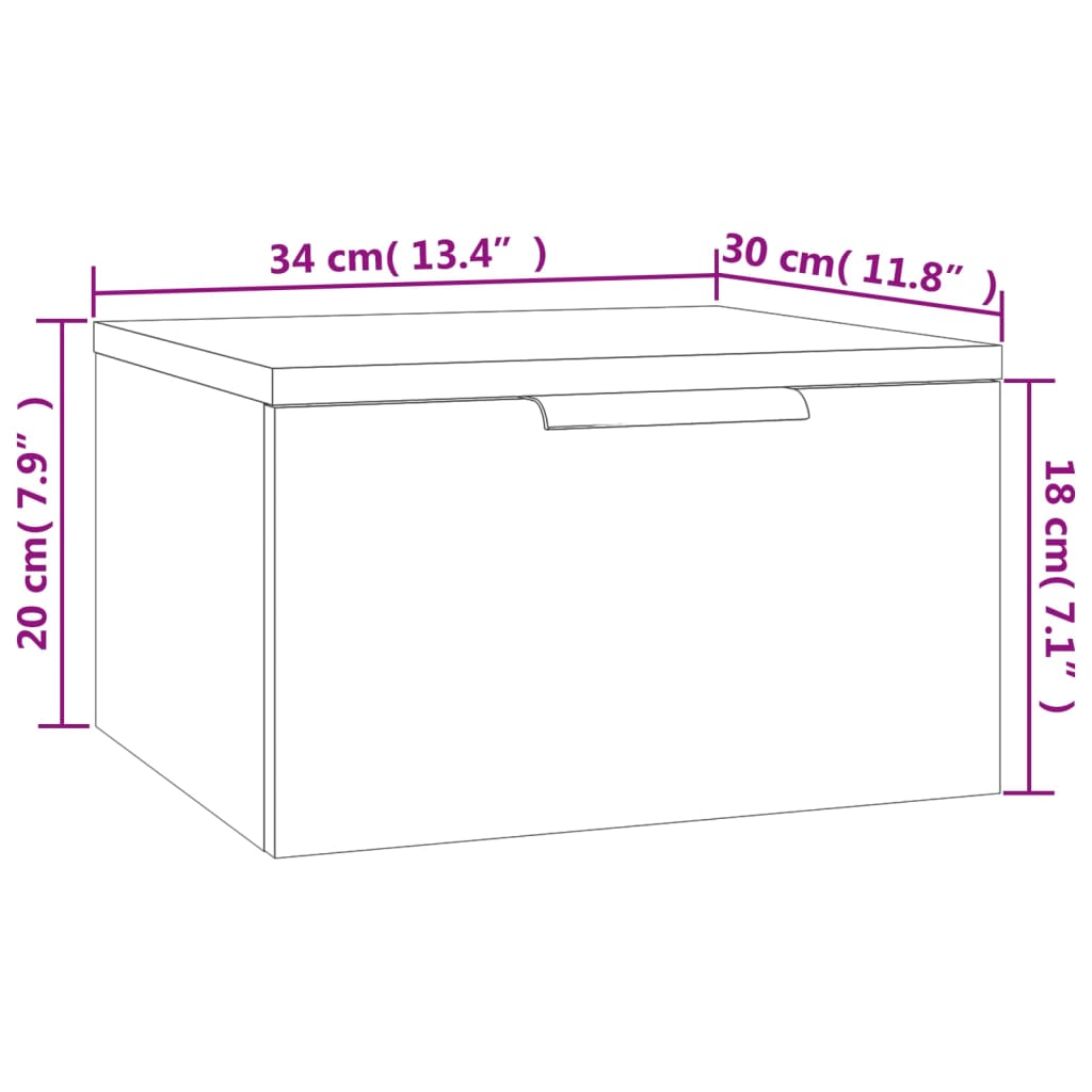 Κομοδίνο Επιτοίχιο Μαύρο 34 x 30 x 20 εκ.