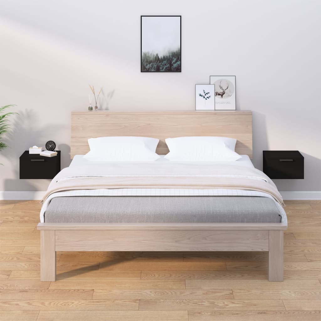 Κομοδίνα Επιτοίχια 2 τεμ. Μαύρα 34 x 30 x 20 εκ. - Pakobazaar