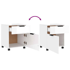 Κινητό Ντουλάπι Αρχείων Γυαλ. Λευκό 45x38x54εκ Επεξ. Ξύλο Ρόδες