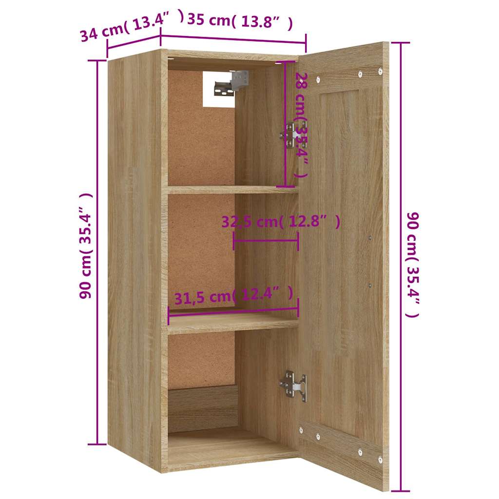 Ντουλάπι Κρεμαστό Sonoma Δρυς 35x34x90 εκ. Επεξεργασμένο Ξύλο
