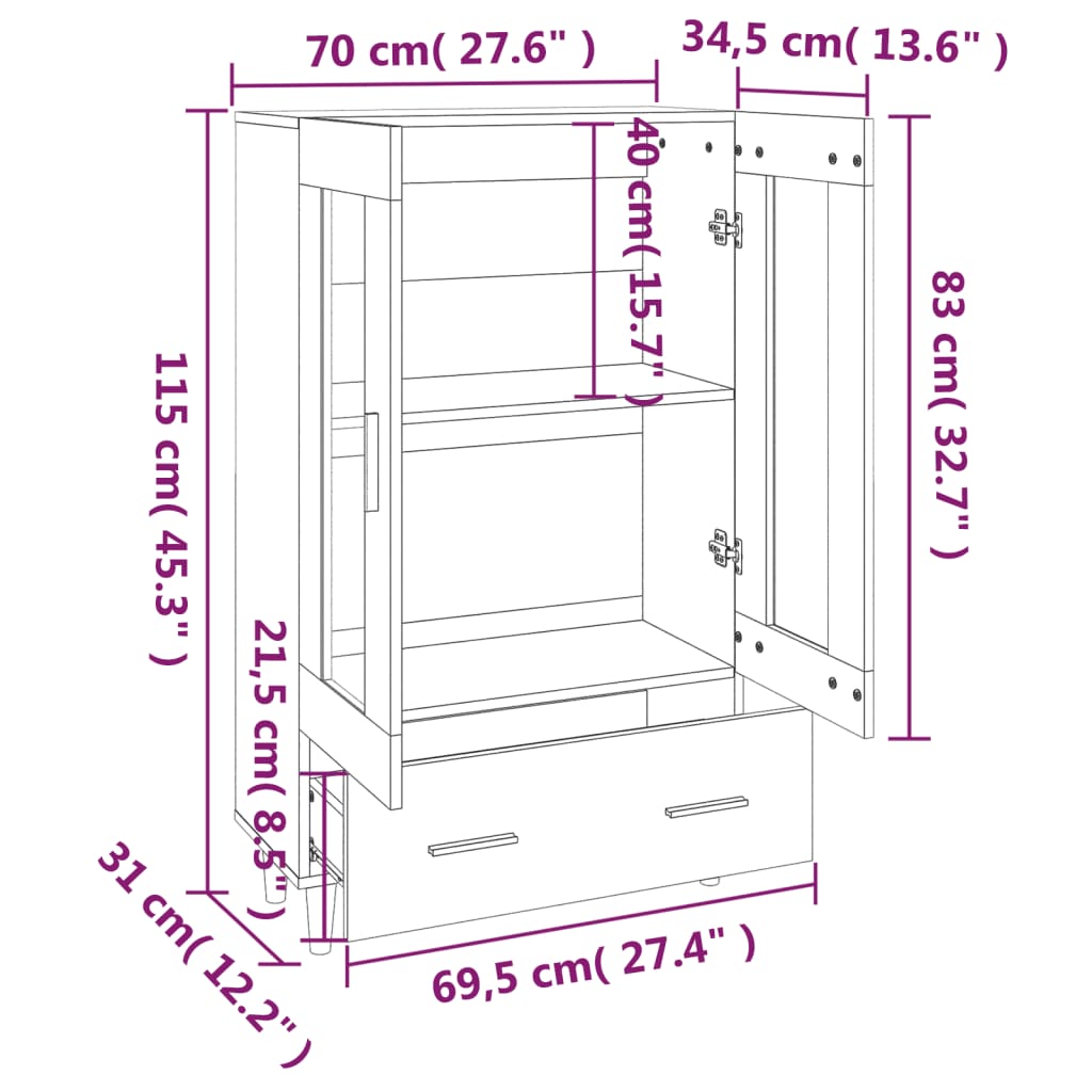 Ντουλάπα Sonoma Δρυς 70 x 31 x 115 εκ. από Επεξεργασμένο Ξύλο - Pakobazaar