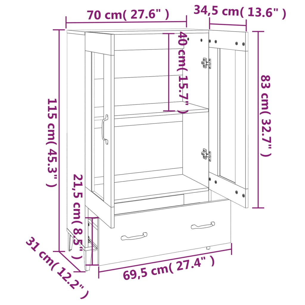 Ντουλάπα Sonoma Δρυς 70 x 31 x 115 εκ. από Επεξεργασμένο Ξύλο
