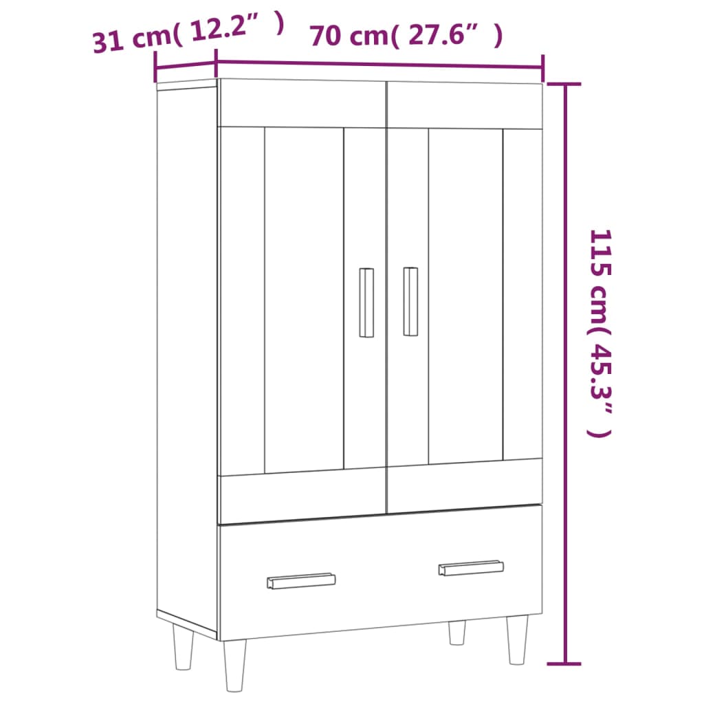 Ντουλάπι άσπρο 70 x 31 x 115 εκ. από Επεξεργασμένο Ξύλο