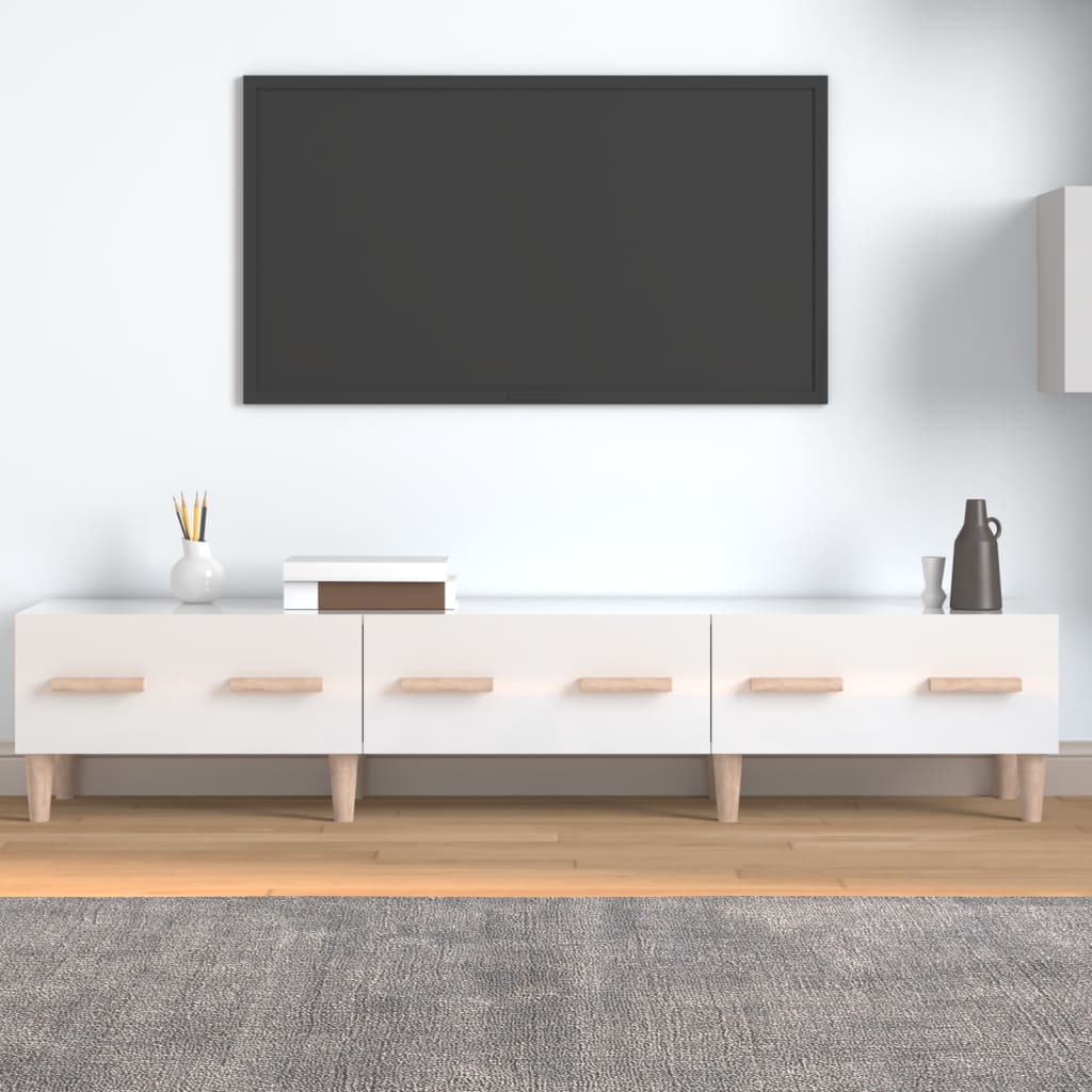 Έπιπλο Τηλεόρασης Γυαλ. Λευκό150x34,5x30εκ.Επεξεργασμένο Ξύλο
