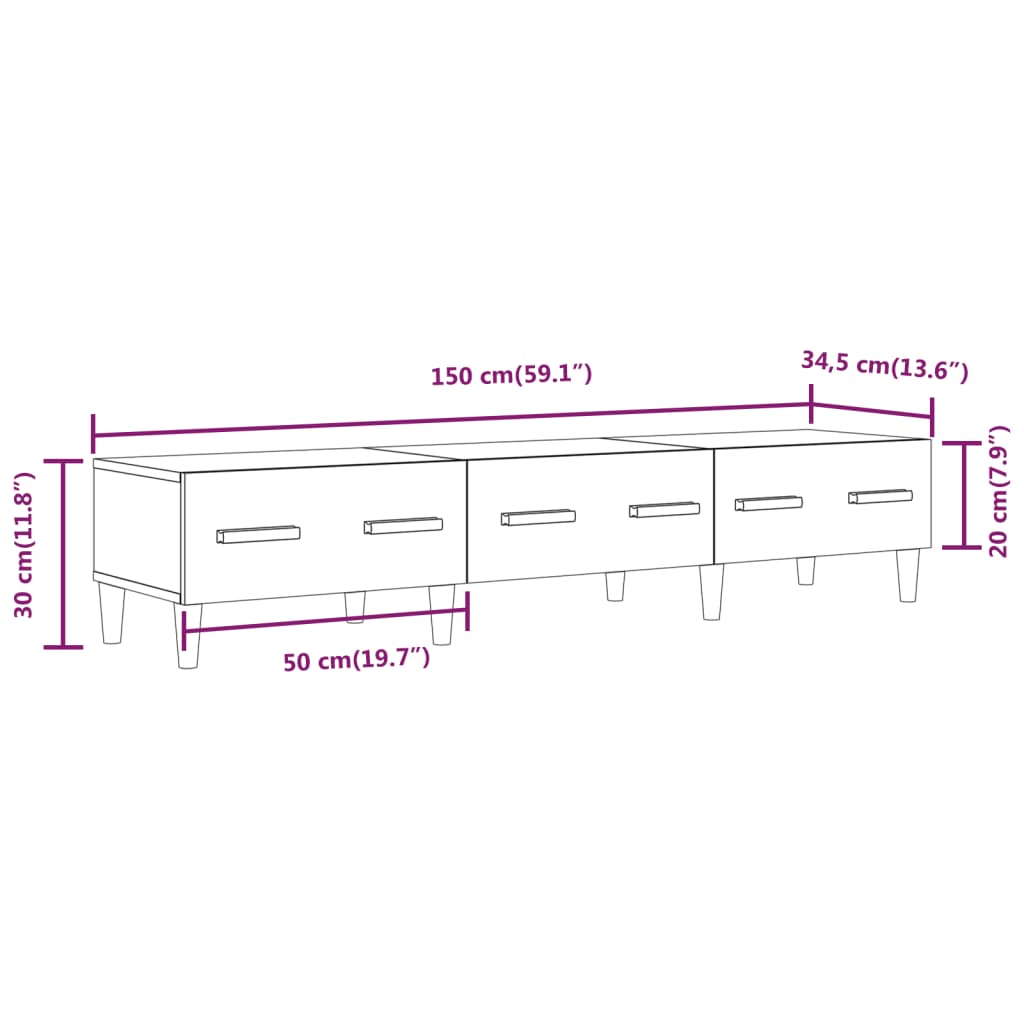 Έπιπλο Τηλεόρασης Γυαλ. Λευκό150x34,5x30εκ.Επεξεργασμένο Ξύλο