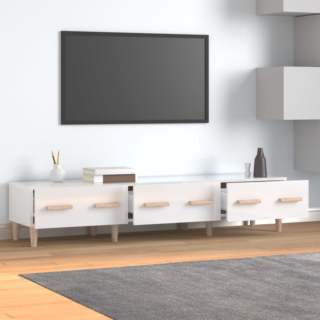 Έπιπλο Τηλεόρασης Γυαλ. Λευκό150x34,5x30εκ.Επεξεργασμένο Ξύλο