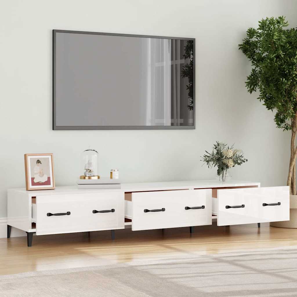 Έπιπλο Τηλεόρασης Γυαλ. Λευκό150x34,5x30εκ.Επεξεργασμένο Ξύλο