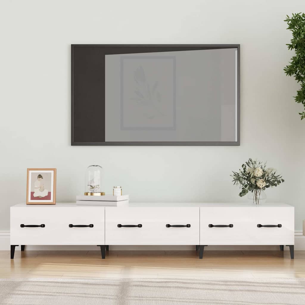 Έπιπλο Τηλεόρασης Γυαλ. Λευκό150x34,5x30εκ.Επεξεργασμένο Ξύλο