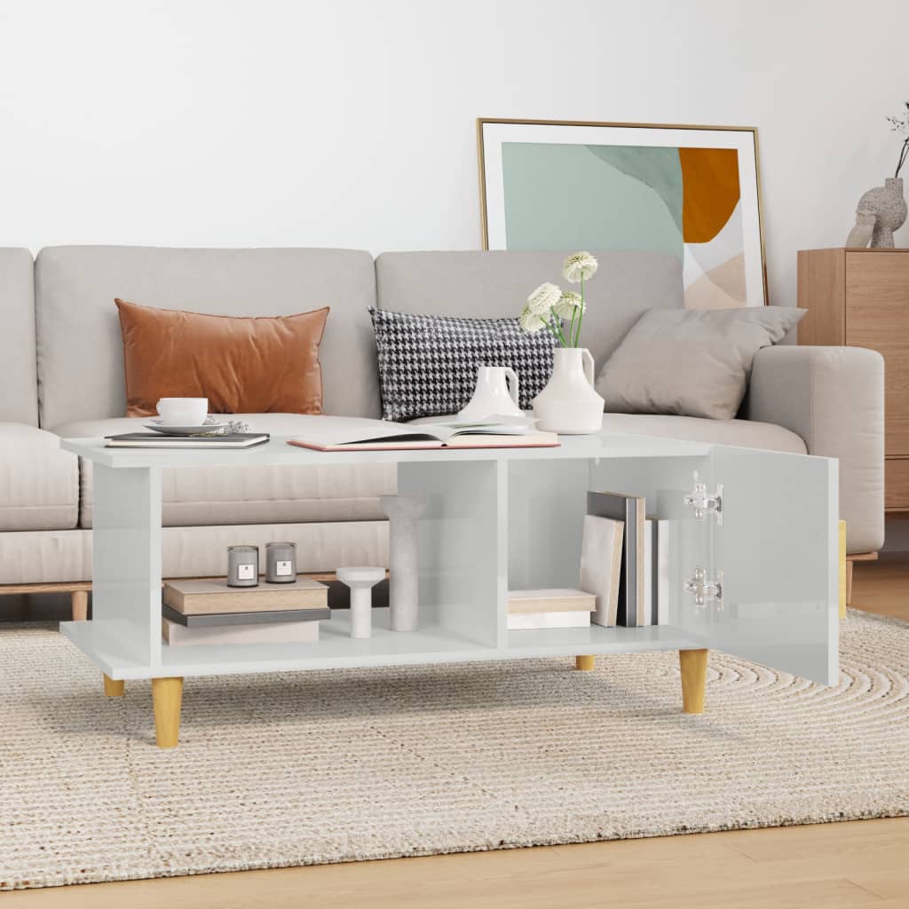 Τραπεζάκι Σαλονιού Γυαλ. Λευκό 90x50x40 εκ. Επεξεργ. Ξύλο - Pakobazaar