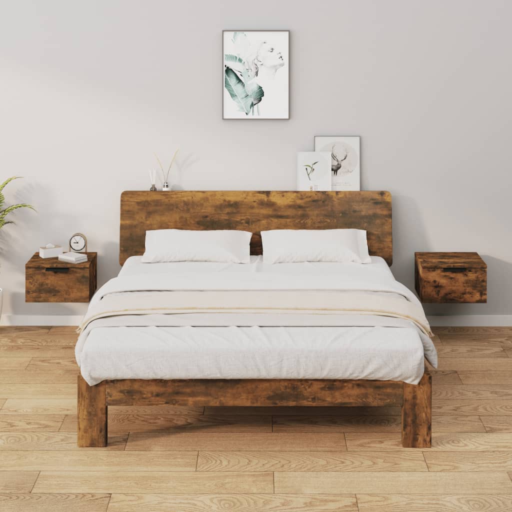 Κομοδίνα Επιτοίχια 2 τεμ. Καπνιστή Δρυς 34 x 30 x 20 εκ.