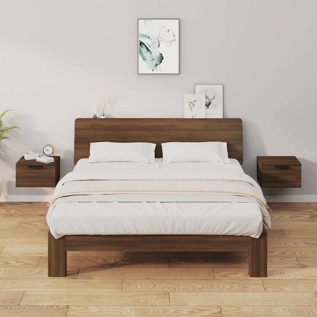 Κομοδίνα Επιτοίχια 2 τεμ. Καφέ Δρυς 34 x 30 x 20 εκ.