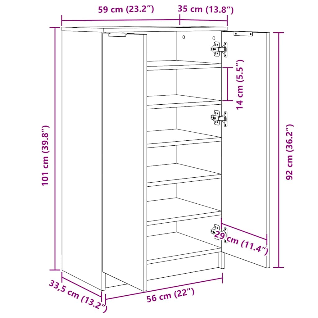 Παπουτσοθήκη Γκρι Sonoma 59x35x100 εκ. από Επεξεργασμένο Ξύλο