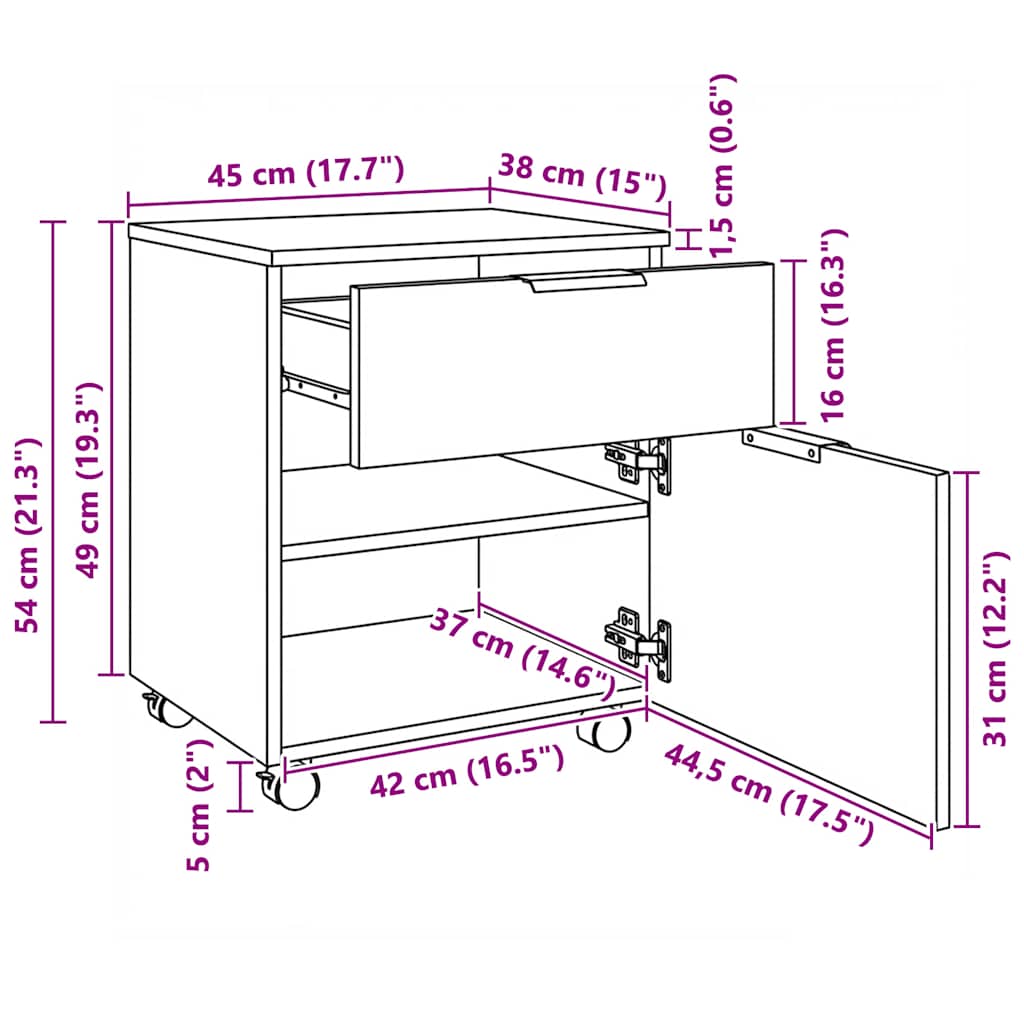 Αρχειοθήκη Φορητή Καφέ Δρυς 45x38x54 εκ. Επεξ. Ξύλο με Ρόδες - Pakobazaar