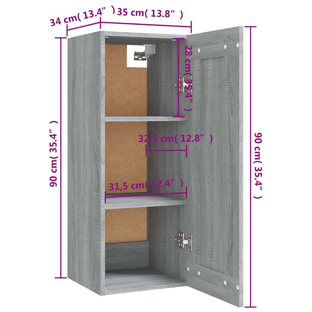 Ντουλάπι Κρεμαστό Γκρι Sonoma 35x34x90 εκ. Επεξεργασμένο Ξύλο
