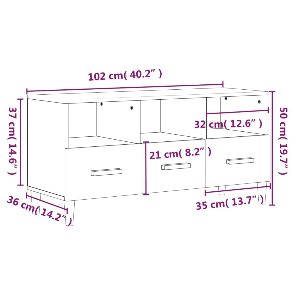 Έπιπλο Τηλεόρασης Καφέ δρυς 102x36x50 εκ. από Επεξεργ. Ξύλο - Pakobazaar