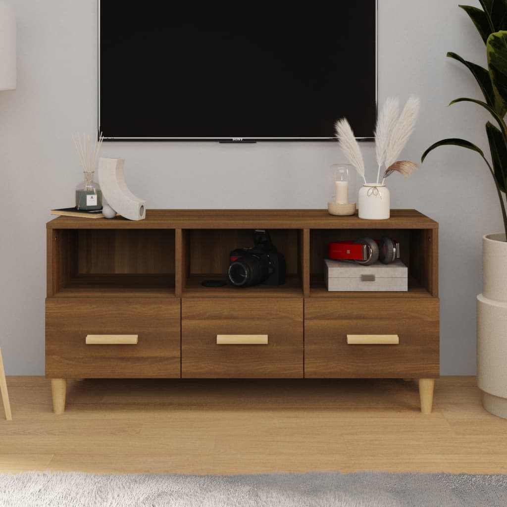 Έπιπλο Τηλεόρασης Καφέ δρυς 102x36x50 εκ. από Επεξεργ. Ξύλο - Pakobazaar