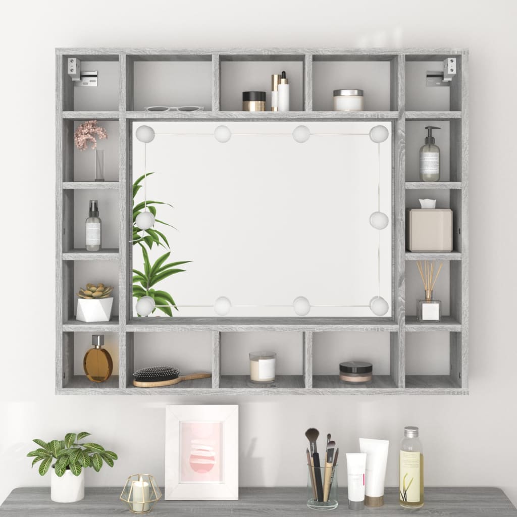 Έπιπλο Καθρέπτη με LED Γκρι Sonoma 91x15x76,5 εκ.