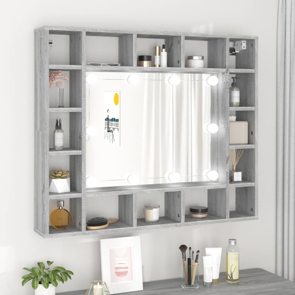 Έπιπλο Καθρέπτη με LED Γκρι Sonoma 91x15x76,5 εκ.