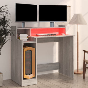 Γραφείο με LED Γκρι Sonoma 97x45x90 εκ. Επεξεργ. Ξύλο - Pakobazaar